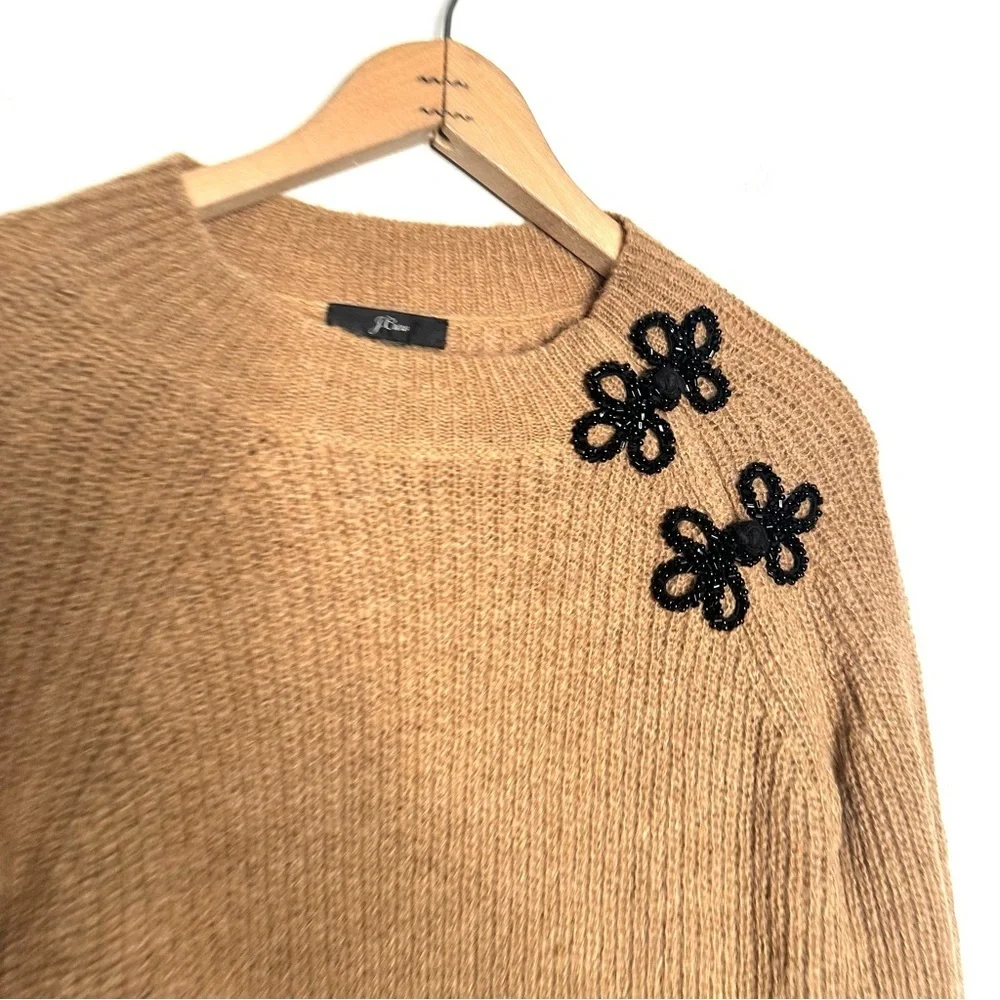 J. Crew | Alpaca Wool Camel Tan Ribbed Sweater with Beaded Frog Clasps Size XS